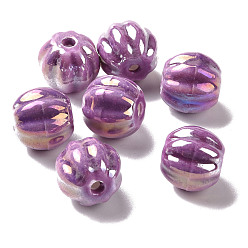 Purple Handmade Pearlized Porcelain Beads, Pearlized, Pumpkin, Purple, 13x12mm, Hole: 2mm