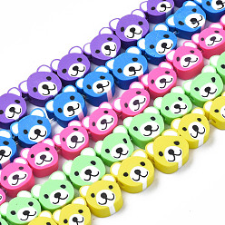 Mixed Color Handmade Polymer Clay Bead Strands, Bear Head, Mixed Color, 7.5~10x9~11x4mm, Hole: 1.6mm, about 37~40pcs/strand, 13.58 inch~15.35 inch(34.5~39cm)