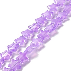 Orchid Transparent Glass Beads Strand, Star, Orchid, 10x10x4mm, Hole: 0.8mm, about 40pcs/strand, 13.39~14.17 inch(34~36cm)