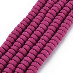Púrpura Hechos a mano de los granos de la arcilla del polímero hebras, para suministros de manualidades de joyería diy, plano y redondo, púrpura, 6~7x3 mm, agujero: 1.5 mm, sobre 113~116 unidades / cadena, 15.55 pulgada ~ 16.14 pulgada (39.5~41 cm)