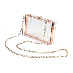 White Acrylic Women's Transparent Bags Crossbody Bags, with Iron Chains Shoulder Strap, for Work, Events, Makeup Sturdy Transparent Pocketbook, Rectangle, White, 12x18.3x5.4cm