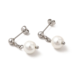 Couleur Acier Inoxydable Boucles d'oreilles pendantes à pampilles en perles de verre, 304 bijoux en acier inoxydable pour femmes, couleur inox, 22mm, pin: 0.7 mm