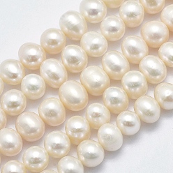 Beige Natural Cultured Freshwater Pearl Beads Strands, Potato, Beige, 7~8x6~7mm, Hole: 0.8mm, about 61pcs/strand, 15.9 inch(40.5cm)