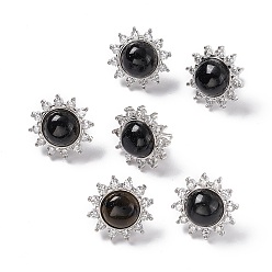 Obsidian Natural Obsidian Sun Stud Earrings with Cubic Zirconia, Platinum Brass Jewelry for Women, Cadmium Free & Nickel Free & Lead Free, 18mm, Pin: 0.8mm