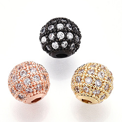 Mixed Color Rack Plating Brass Cubic Zirconia Beads, Long-Lasting Plated, Round, Mixed Color, 8x7mm, Hole: 2mm