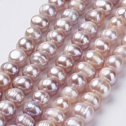 Rosy Brown Natural Cultured Freshwater Pearl Beads Strands, Potato, Rosy Brown, 8~9x7~10mm, Hole: 0.5mm, about 47pcs/strand, 14.1 inch