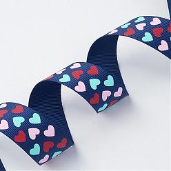 Midnight Blue Polyester Grosgrain Ribbon, with Heart Printed, Midnight Blue, 3/8 inch(9mm), about 100yards/roll(91.44m/roll)