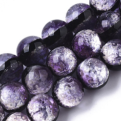 Pourpre Moyen Perles de verre au chalumeau faites à la main en argent, ronde, support violet, 10.5x9.5~10.5mm, Trou: 1mm, Environ 50 pcs/chapelet, 19.29 pouces ~ 19.69 pouces