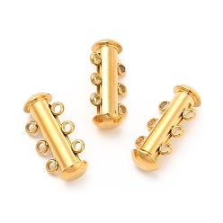 Golden Ion Plating(IP) 304 Stainless Steel Slide Lock Clasps, Peyote Clasps, 3-Strand, 6-Hole, Tube, Golden, 20x10x6.5mm, Hole: 1.7mm