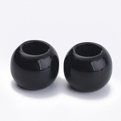 Negro Abalorios de acrílico opacos, abalorios de grande agujero, rondo, negro, 15x12 mm, Agujero: 8 mm, sobre 325 unidades / 500 g