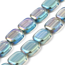 Dark Sea Green Transparent Electroplate Glass Bead Strands, Rainbow Plated, Rectangle, Dark Sea Green, 12x10x4.5mm, Hole: 1mm, about 55pcs/strand, 25.98''(66cm)