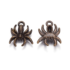 Antique Bronze Alloy Pendants, Spider, Lead Free and Cadmium Free, Antique Bronze, about 18mm long, 14mm wide, 3mm thick, hole: 2mm