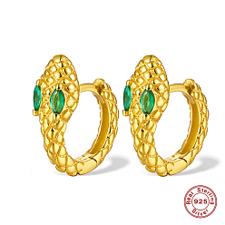 Зеленый Серьги-кольца в форме змеи из настоящего золота 18 с покрытием из стерлингового серебра и циркония с микропаве, зелёные, 925 мм