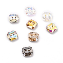 Color mezclado 2 botones de diamantes de imitación de cristal cuadrados con orificios, facetados, color mezclado, 10x10x4.5 mm, agujero: 1.2 mm