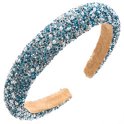 Azul Cielo Bandas para el cabello con diamantes de imitación y perlas, Accesorios para el cabello de tela ancha para mujeres y niñas., luz azul cielo, 135x120 mm