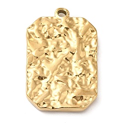 Golden Ion Plating(IP) 304 Stainless Steel Pendants, Textured, Rectangle Charm, Golden, 25x16.5x3mm, Hole: 1.4mm