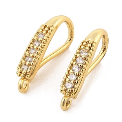 Real 18K Gold Plated Brass with Cubic Zirconia Earring Hooks, Ear Wire, Real 18K Gold Plated, 18 Gauge, 17x3x9mm, Hole: 1.4mm, Pin: 1mm