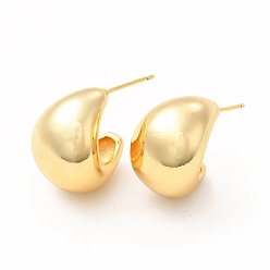 Real 18K Gold Plated Rack Plating Brass Curved Dome Stud Earrings for Women, Cadmium Free & Lead Free, Real 18K Gold Plated, 17x15x19mm, Pin: 0.7x1.5mm