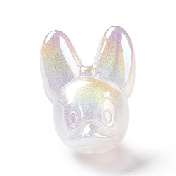 White UV Plating Rainbow Iridescent Acrylic Beads, with Glitter Powder, Dog, White, 29x22x19mm, Hole: 2.8mm