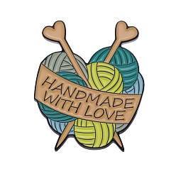 BurlyWood Yarn Knitting Theme Heart Enamel Pins, Black Alloy Cartoon Badge for Backpack Clothes, BurlyWood, 24x29mm