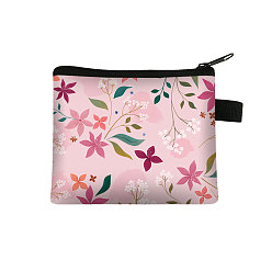 Pink Flower Pattern Cartoon Style Polyester Clutch Bags, Change Purse with Zipper & Key Ring, for Women, Rectangle, Pink, 13.5x11cm