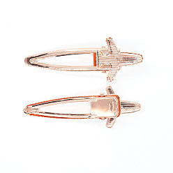Rose Gold Plane Iron Alligator Hair Clip Findings, with Cabochon Settings, For DIY Epoxy Resin, DIY Hair Accessories Making, Lead Free & Nickel Free & Cadmium Free, Rose Gold, 80x29mm