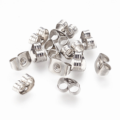 Stainless Steel Color 304 Stainless Steel Ear Nuts, Friction Earring Backs for Stud Earrings, Size: about 4.5mm wide, 6.5mm long, 3.2mm thick, hole: 0.7mm