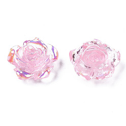 Pink Transparent Resin Cabochons, AB Color Plated, Rose Flower, Pink, 15x14x6mm