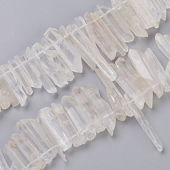 Cristal de Quartz Perles de cristal de quartz naturel pointues, givré, balle, facette, 14~51x4~13x4~12mm, Trou: 0.8mm, Environ 52~66 pcs/chapelet, 15.5 pouces ~ 15.9 pouces (39.5~40.5 cm)