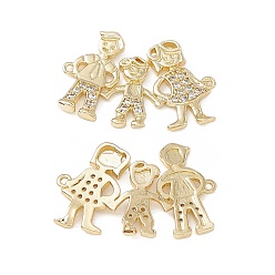 Real 18K Gold Plated Brass Micro Pave Clear Cubic Zirconia Connector Charms, Family Links, Real 18K Gold Plated, 16.5x21x2mm, Hole: 0.7mm