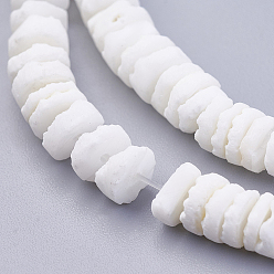 Coquillage Blanc Shell normal de perles blanches de brins, disque / plat rond, perles heishi, 5.5~7.5x1.4~4mm, Trou: 1mm, Environ 275 pcs/chapelet, 23.81 pouce (60.5 cm)
