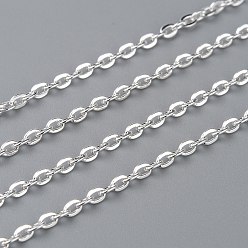 Silver Iron Cable Chains, Unwelded, with Spool, Flat Oval, Popular for Jewelry Making, Important Decoration, Silver Color Plated, 3x2x0.6mm, about 328.08 Feet(100m)/roll