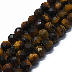 Tiger Eye Natural Tiger Eye Beads Strands, Faceted(64 Facets), Round, 6mm, Hole: 0.8mm, about 62~67pcs/strand, 15.16~15.55 inch(38.5~39.5cm)