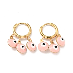 Pearl Pink Enamel Evil Eye Dangle Hoop Earrings, Gold Plated 304 Stainless Steel Jewelry for Women, Pearl Pink, 27mm, Pin: 1mm