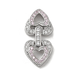 Lavender Brass Micro Pave Cubic Zirconia Fold Over Clasps, Heart, Real Platinum Plated, Lavender, 29x14x4.5mm