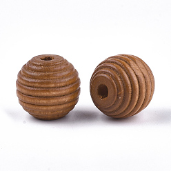Saddle Brown Painted Natural Wood Beehive Beads, Round, Saddle Brown, 18x17mm, Hole: 3.5~4mm