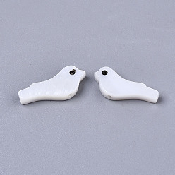 White Natural Freshwater Shell Beads, Bird, White, 7x16.5x2.5mm, Hole: 1mm