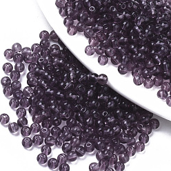 Purple Transparent Glass Beads, Round, Purple, 4x3mm, Hole: 1mm, about 4500pcs/bag