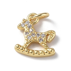Real 18K Gold Plated Brass Micro Pave Cubic Zirconia Charms, with Jump Ring, Rocking Horse Charms, Real 18K Gold Plated, 11.5x10x2mm, Hole: 3mm