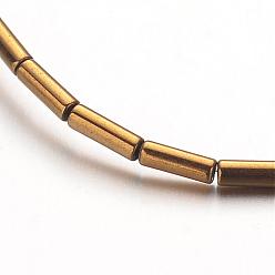 Plateado en Oro Electroplate hematites sintética hebras de perlas no magnéticas, tubo, oro chapado, 4x1 mm, agujero: 0.5 mm, sobre 97 unidades / cadena, 15.7 pulgada