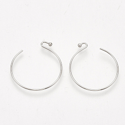 Real Platinum Plated Brass Earring Hooks, Real Platinum Plated, 24~26x21~24mm, 21 Gauge, Pin: 0.7mm