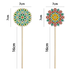 Colorful DIY Mandala Flower Plant Stake Diamond Painting Kits, including Plastic Board, Resin Rhinestones and Wooden Stick, Colorful, 230mm, 2pcs/set