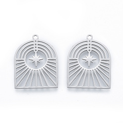 Stainless Steel Color 201 Stainless Steel Pendants, Arch with Star, Stainless Steel Color, 27x21x1mm, Hole: 1.6mm