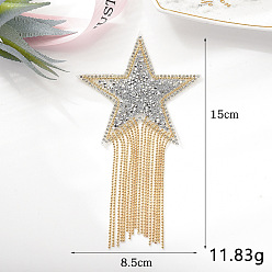 Silver Glitter Resin Hotfix Rhinestone, Iron on Patches, with Tassel, Dress Shoes Garment Decoration, Star, Silver, 150x85mm