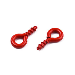 Dark Red Spray Painted Iron Screw Eye Pin Peg Bails, For Half Drilled Beads, Cadmium Free & Nickel Free & Lead Free, Dark Red, 8x4x1mm, Hole: 2mm, Pin: 1.4mm