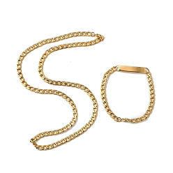 Oro Chapado en iones (ip) 201 collar de cadena de eslabones de acero inoxidable y pulsera de eslabones rectangulares, conjunto de joyas para hombres mujeres, dorado, 23-1/4 pulgada (59 cm), 8-1/2 pulgada (21.5 cm), 2 PC / sistema