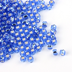 Aciano Azul Cuentas de vidrio mgb matsuno, granos de la semilla japonés, 6/0 de plata perlas de vidrio revestido rocailles agujero redondo de semillas, azul aciano, 3.5~4x3 mm, agujero: 1.2~1.5 mm, sobre 140 PC / caja, peso neto: aproximadamente 10 g / caja