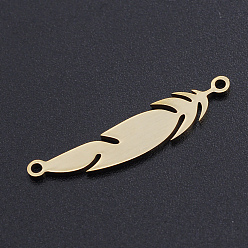 Golden 201 Stainless Steel Links connectors, Feather, Golden, 29x6x1mm, Hole: 1.4mm