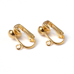 Golden Iron Clip-on Earring Findings, for non-pierced ears, Golden, Nickel Free, about 13.5mm wide, 15.5mm long, 7mm thick, hole: about 1.2mm