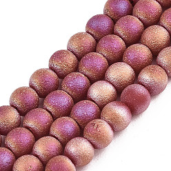 Camellia Frosted Electroplate Glass Beads Strands, Round, Camellia, 3mm, Hole: 0.5mm, about 149~150pcs/strand, 15.35''~15.75''(39~40cm)